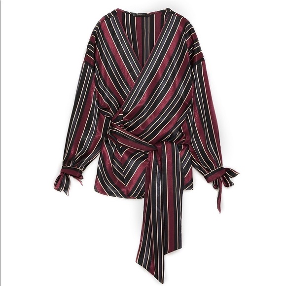 ZARA Striped Satin Wrap Blouse - Picture 4 of 5